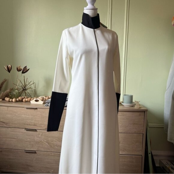 Black & White Color-block Structured Turtleneck Long-Sleeve A-line Gown Dress S - Picture 9 of 16